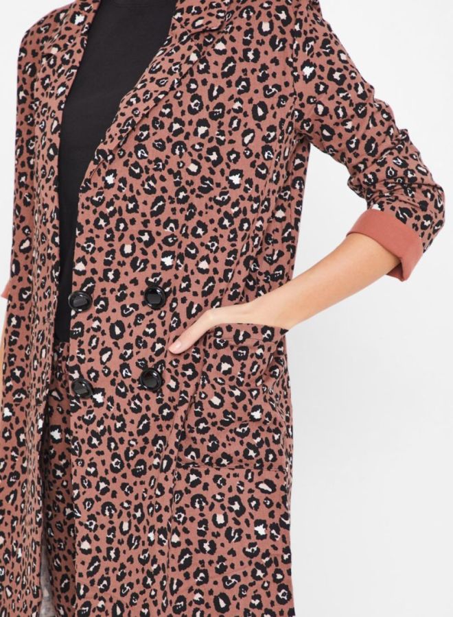 Stock Leopard Printed Longline Coat Brown Multi  - Image 4