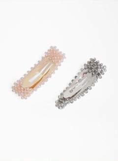 NEW LOOK Pack of 2 Multi Beaded Hair Clip Charcoal  - Image 2