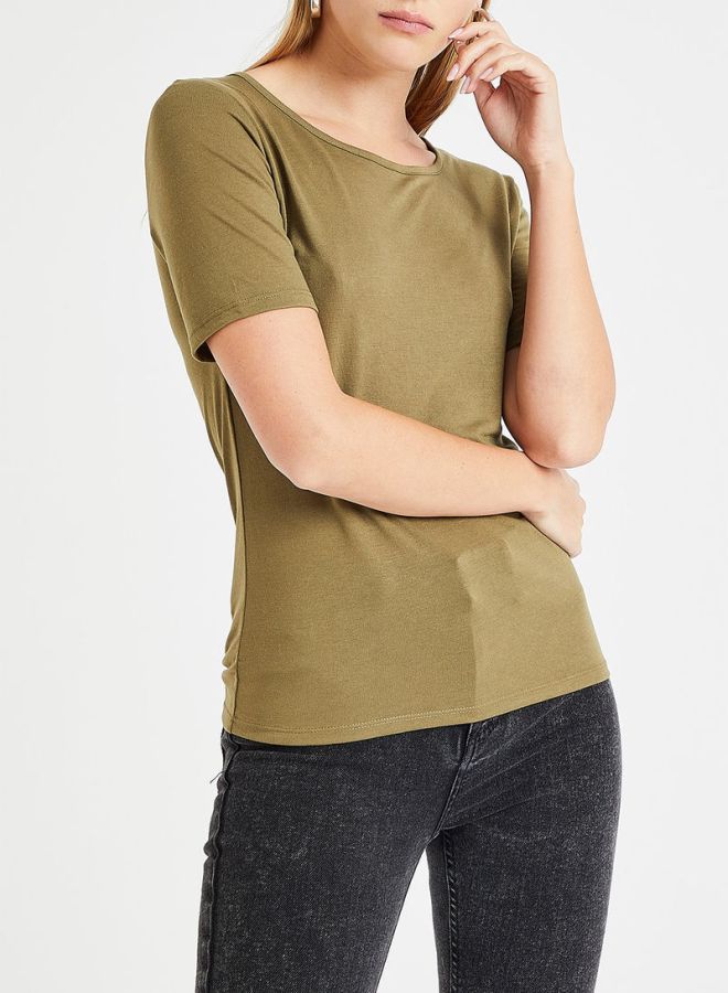 Jacqueline de Yong - Back Tie Detail Top Olive - Image 1
