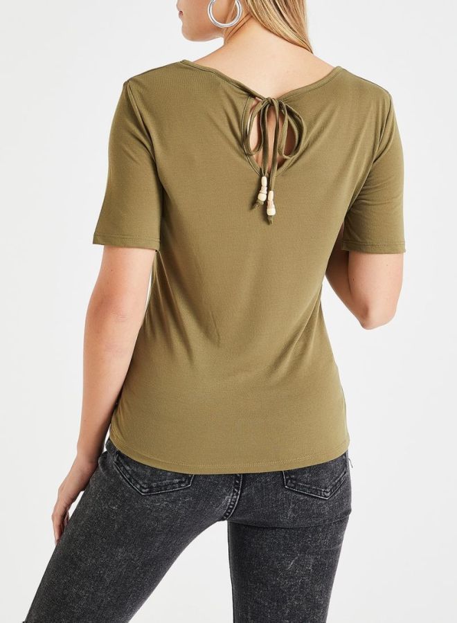 Jacqueline de Yong - Back Tie Detail Top Olive - Image 1