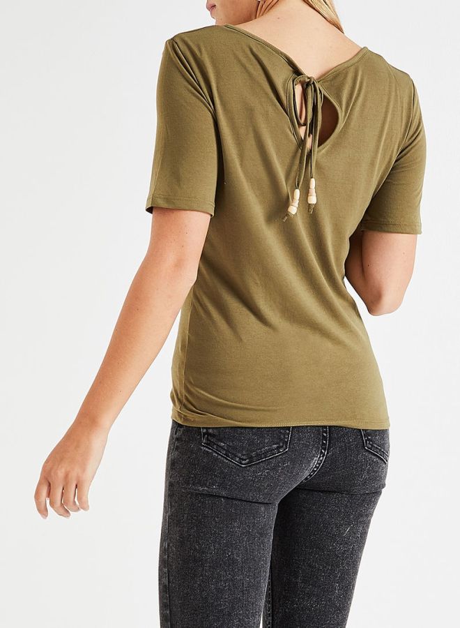 Jacqueline de Yong - Back Tie Detail Top Olive - Image 1