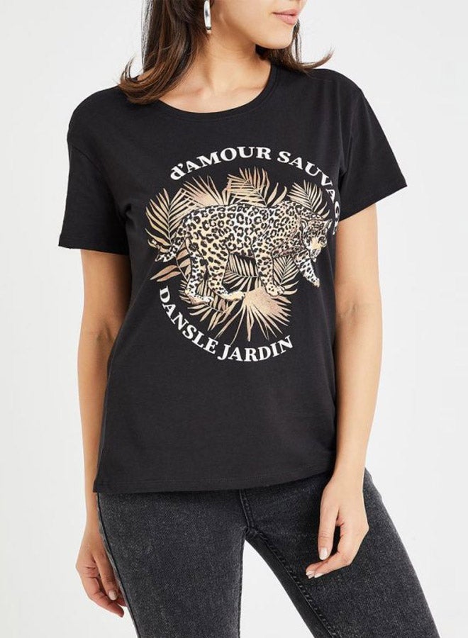 Jacqueline de Yong Animal Graphic T-Shirt Black  - Image 1