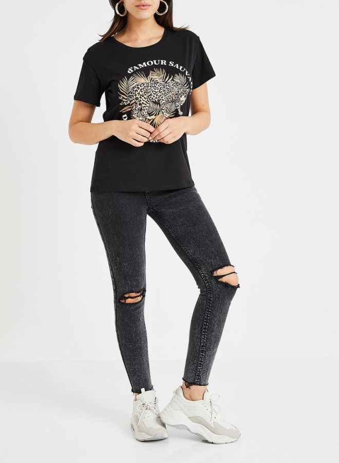 Jacqueline de Yong Animal Graphic T-Shirt Black  - Image 3