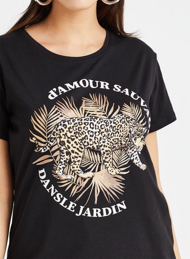Jacqueline de Yong Animal Graphic T-Shirt Black  - Image 4
