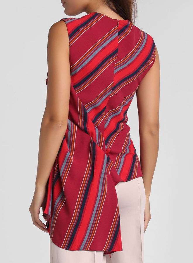 ستوك بلوزة  مخططة بفتحة رقبة دائرية أحمر / أزرق / أسود - Image 2