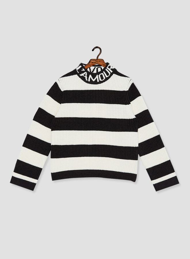 NAME IT Striped Printed Sweater Black/White - Image 1