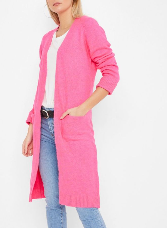 ستوك كارديجان مصنوع من الصوف بقصة طويلة وردي - Image 1