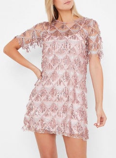 Stock Sequin Detailed Mini Dress Pink  - Image 1