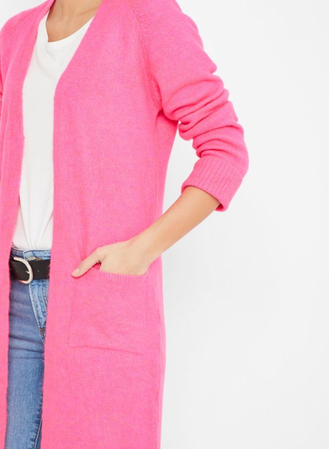 ستوك كارديجان مصنوع من الصوف بقصة طويلة وردي - Image 4