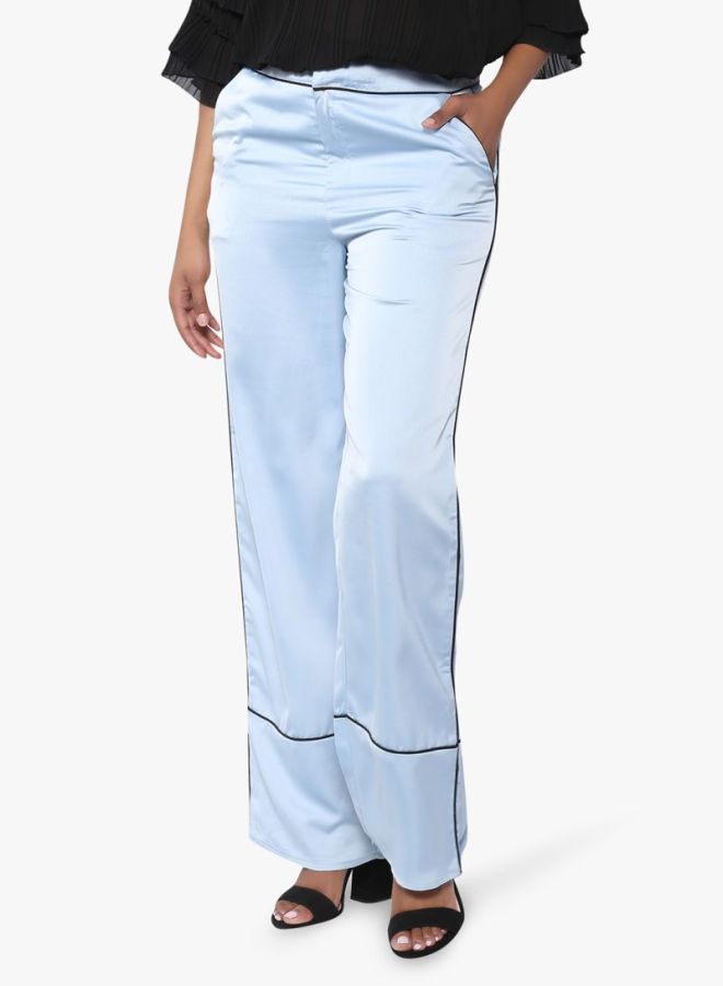 ستوك بنطال بأرجل واسعة مزين بأشرطة رفيعة أزرق - Image 1