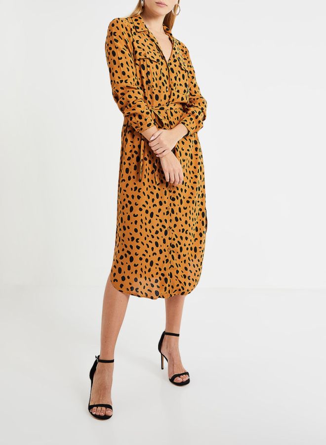 PIECES - Allover Printed Shirt Dress Brown - Image 1