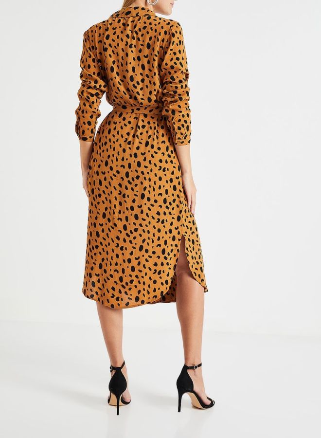 PIECES - Allover Printed Shirt Dress Brown - Image 1