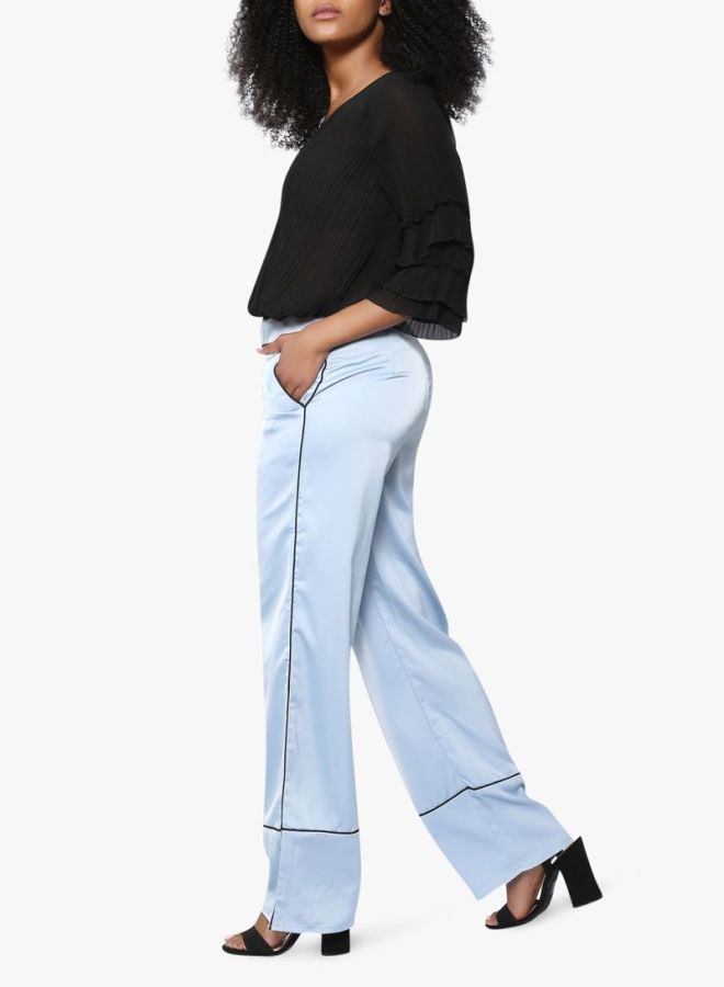 ستوك بنطال بأرجل واسعة مزين بأشرطة رفيعة أزرق - Image 3