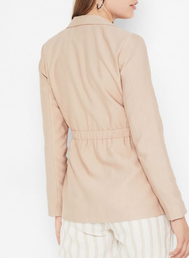 Stock Collared Neck Side Tie-Up Coat Beige  - Image 2