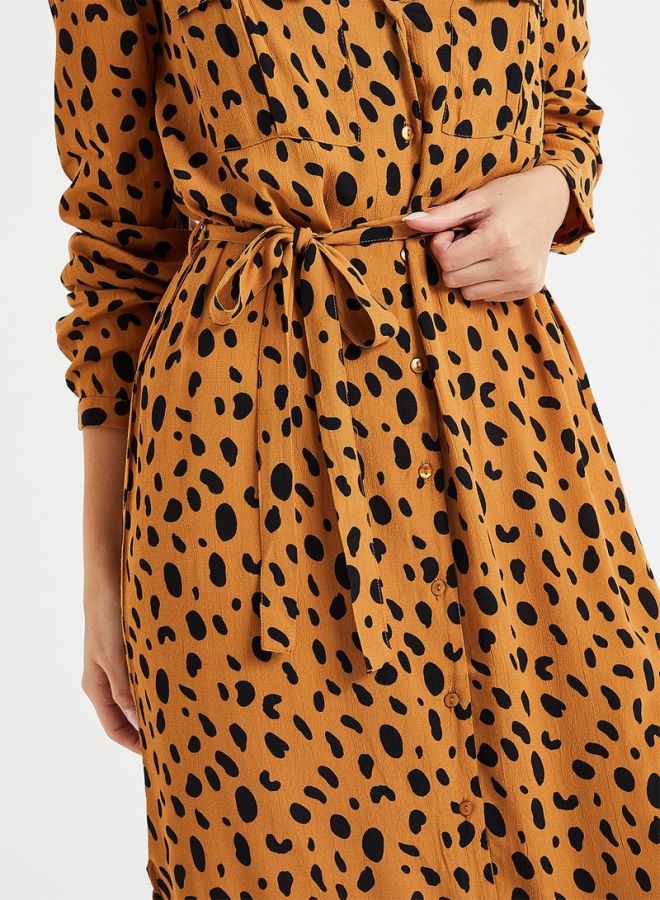 PIECES - Allover Printed Shirt Dress Brown - Image 1