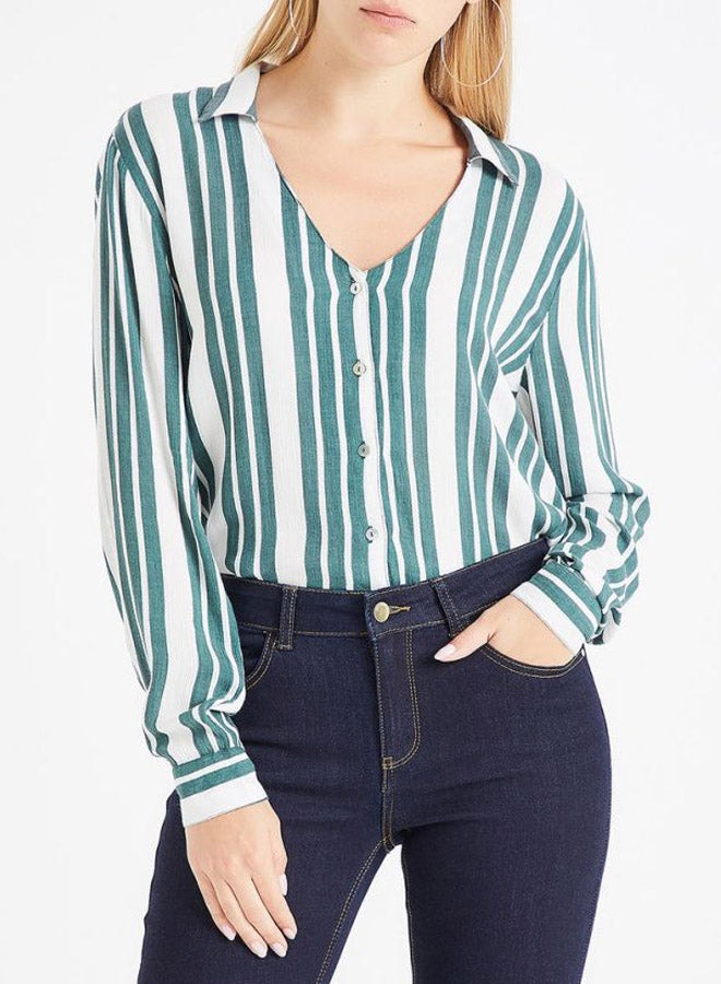 Jacqueline de Yong - Striped Shirt White/Green - Image 1