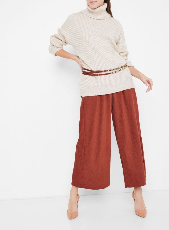ستوك بنطال كوردروي بساق واسعة وحافة من المطاط أحمر - Image 3