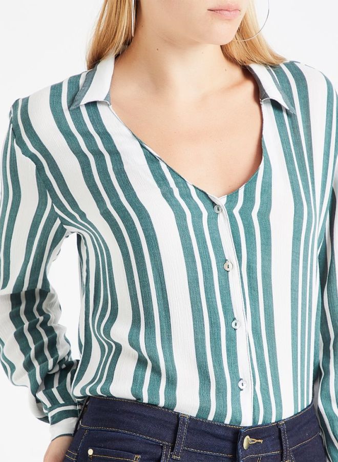 Jacqueline de Yong - Striped Shirt White/Green - Image 1