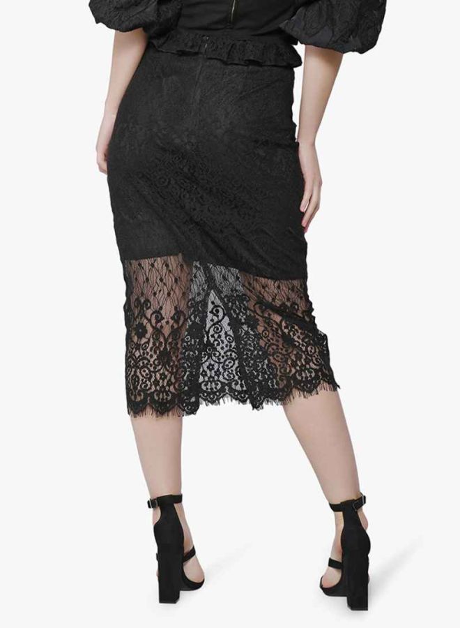 LOST INK Paperbag Waist Lace Skirt Black  - Image 2