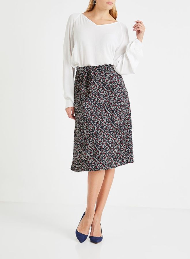 Floral Belted Skirt Navy - v1597847965/N34220725V_3