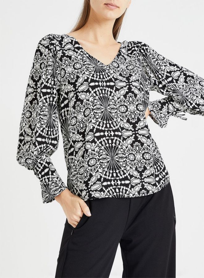 Jacqueline de Yong - Printed Viscose Top black - Image 1