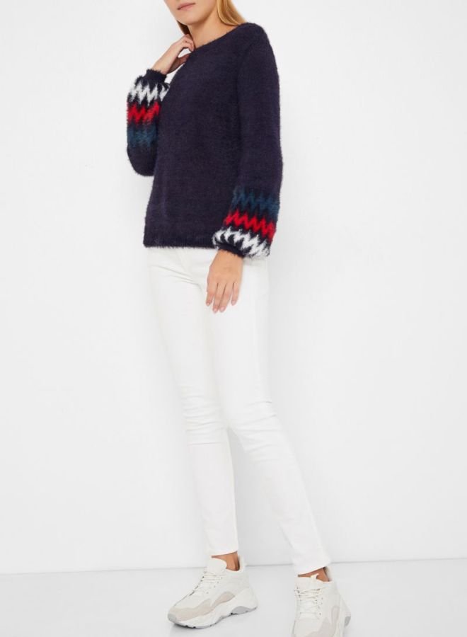 جاكلين دي يونج سترة بأكمام مزيّنة بنقشة خطوط متعرجة أزرق - Image 3