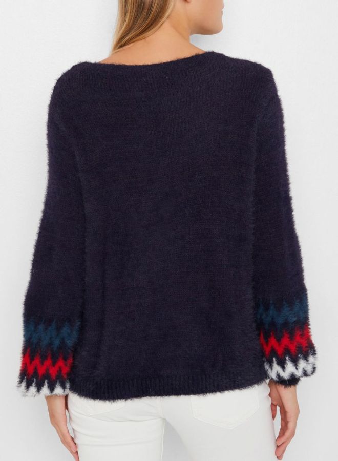 جاكلين دي يونج سترة بأكمام مزيّنة بنقشة خطوط متعرجة أزرق - Image 2