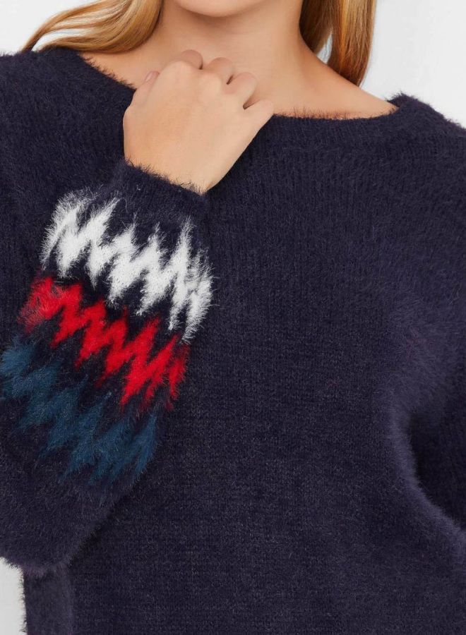 جاكلين دي يونج سترة بأكمام مزيّنة بنقشة خطوط متعرجة أزرق - Image 5