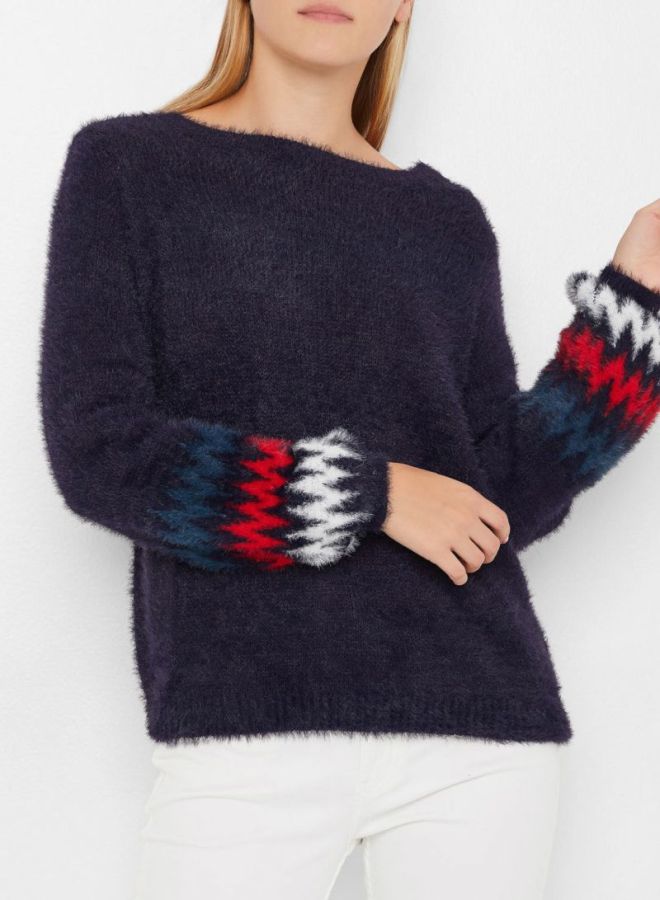 جاكلين دي يونج سترة بأكمام مزيّنة بنقشة خطوط متعرجة أزرق - Image 4