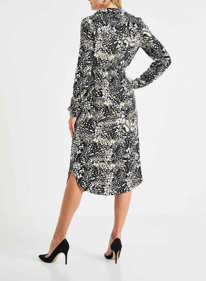 PIECES - Printed Midi Shirt Dress Black - Image 1