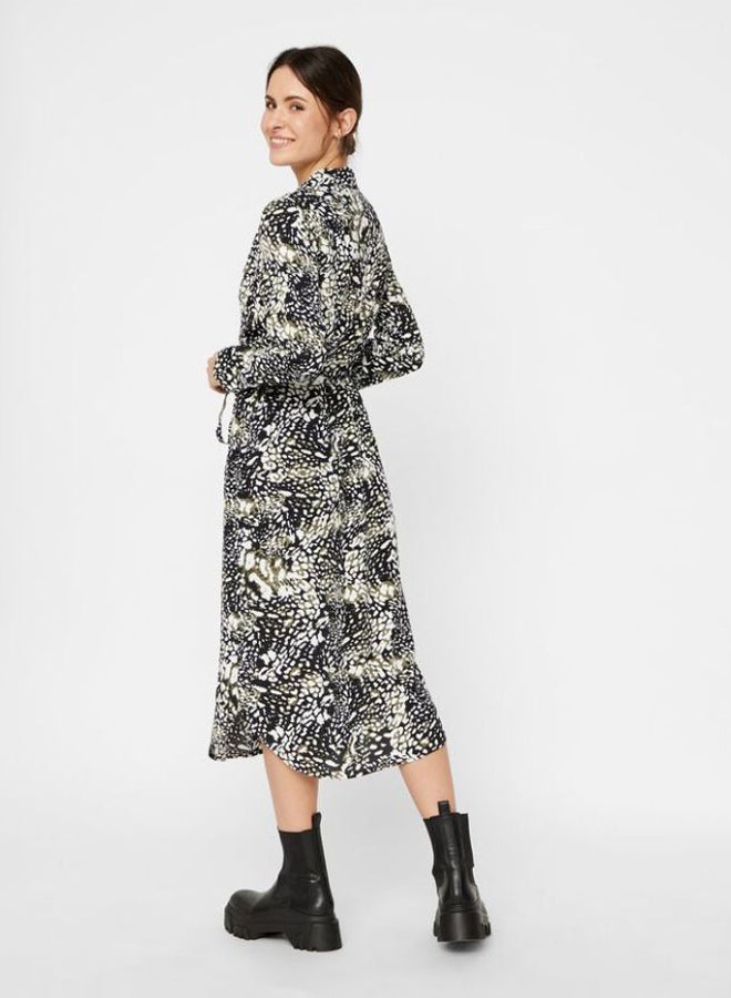 PIECES - Printed Midi Shirt Dress Black - Image 1