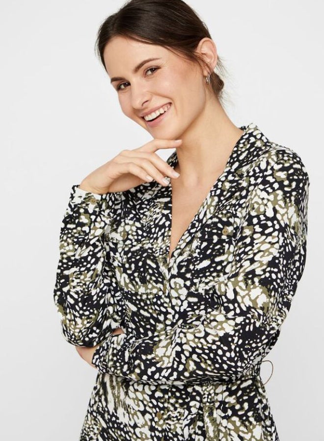 PIECES - Printed Midi Shirt Dress Black - Image 1