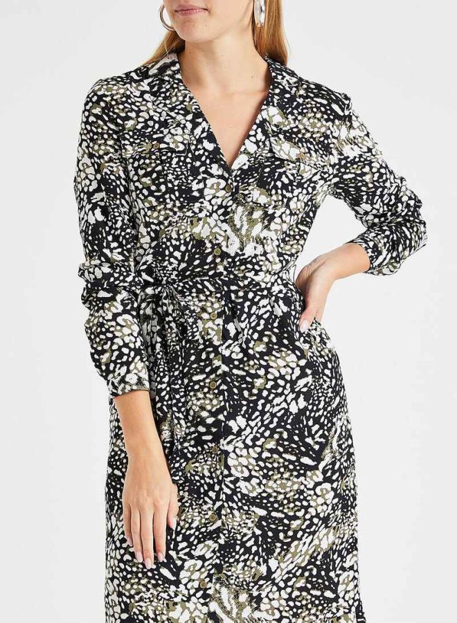 PIECES - Printed Midi Shirt Dress Black - Image 1