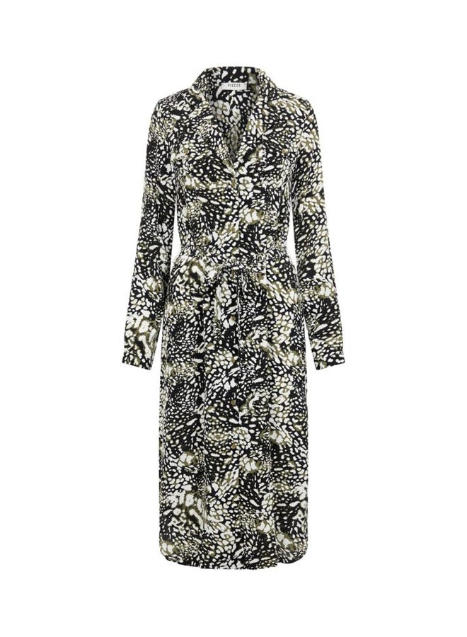 PIECES - Printed Midi Shirt Dress Black - Image 1