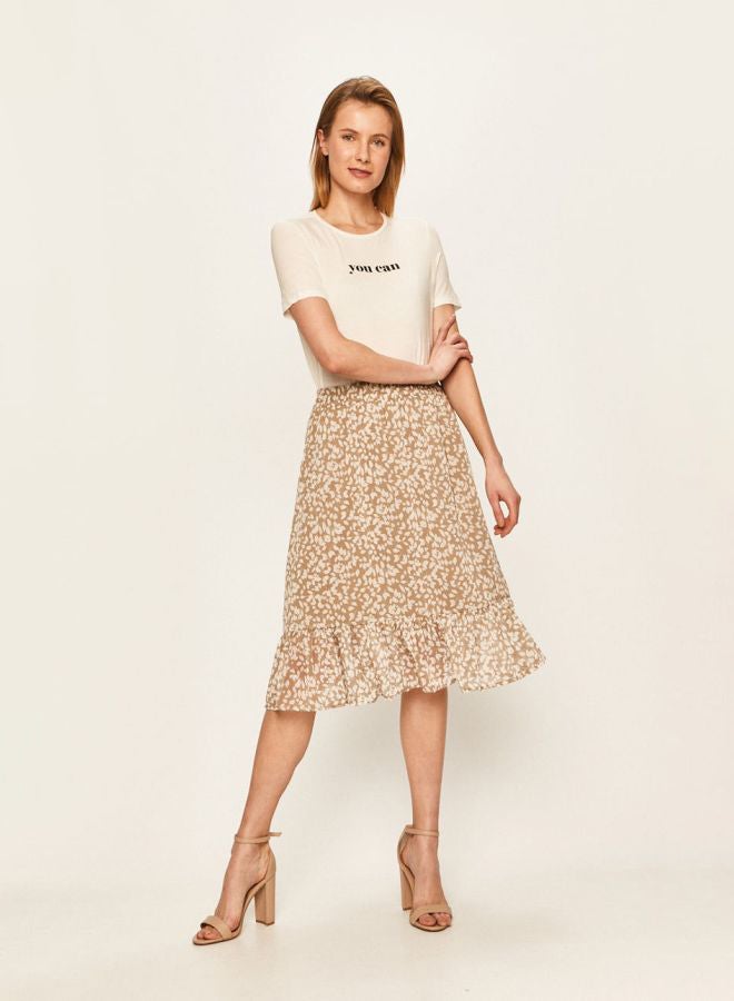 Jacqueline de Yong - Leaf Printed Ruffle Skirt Beige - Image 1