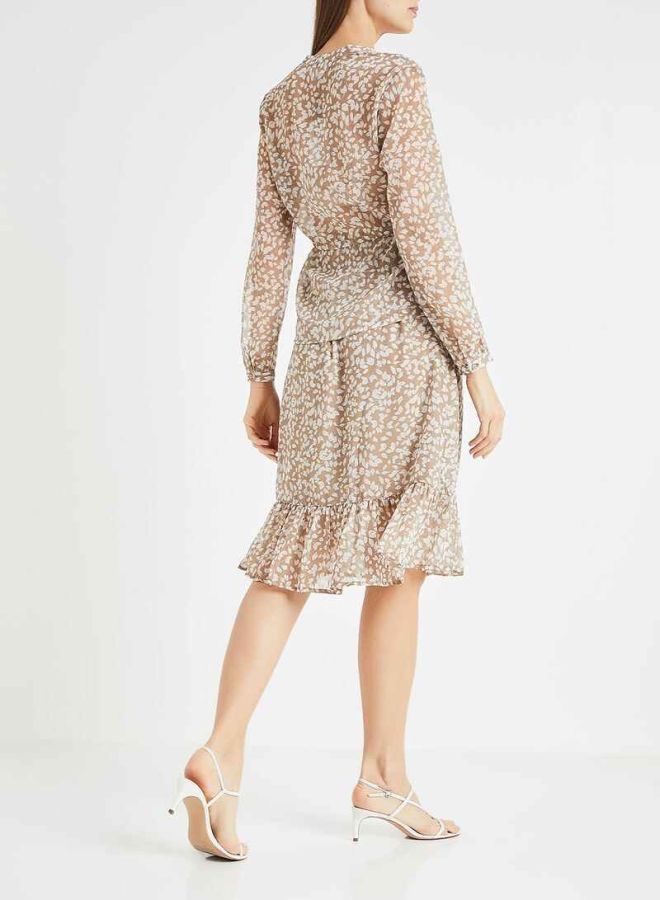Jacqueline de Yong - Leaf Printed Ruffle Skirt Beige - Image 1