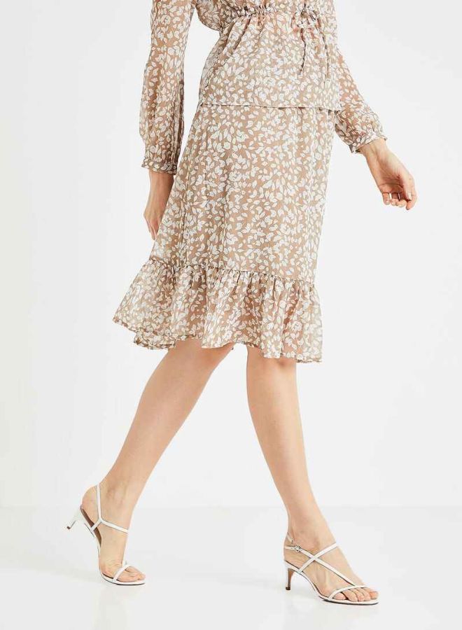 Jacqueline de Yong - Leaf Printed Ruffle Skirt Beige - Image 1
