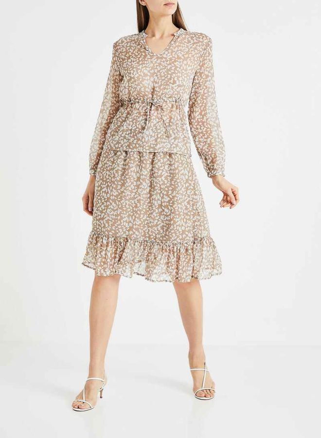 Jacqueline de Yong - Leaf Printed Ruffle Skirt Beige - Image 1