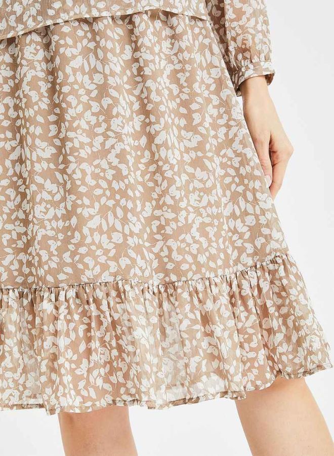 Jacqueline de Yong - Leaf Printed Ruffle Skirt Beige - Image 1