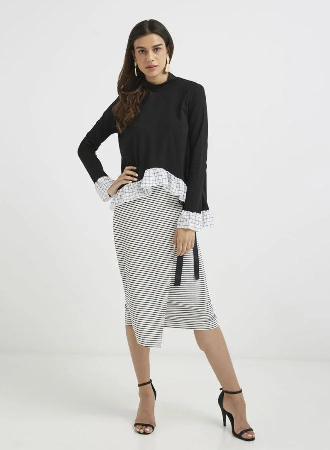 LOST INK Tie Waist Skirt Black/White