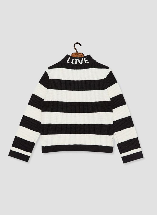 NAME IT Striped Printed Sweater Black/White - Image 2