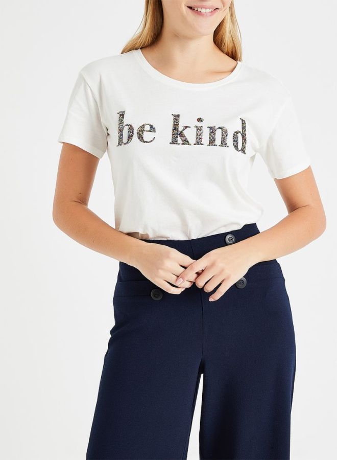 Jacqueline de Yong - Sequin Be Kind T-Shirt White - Image 1