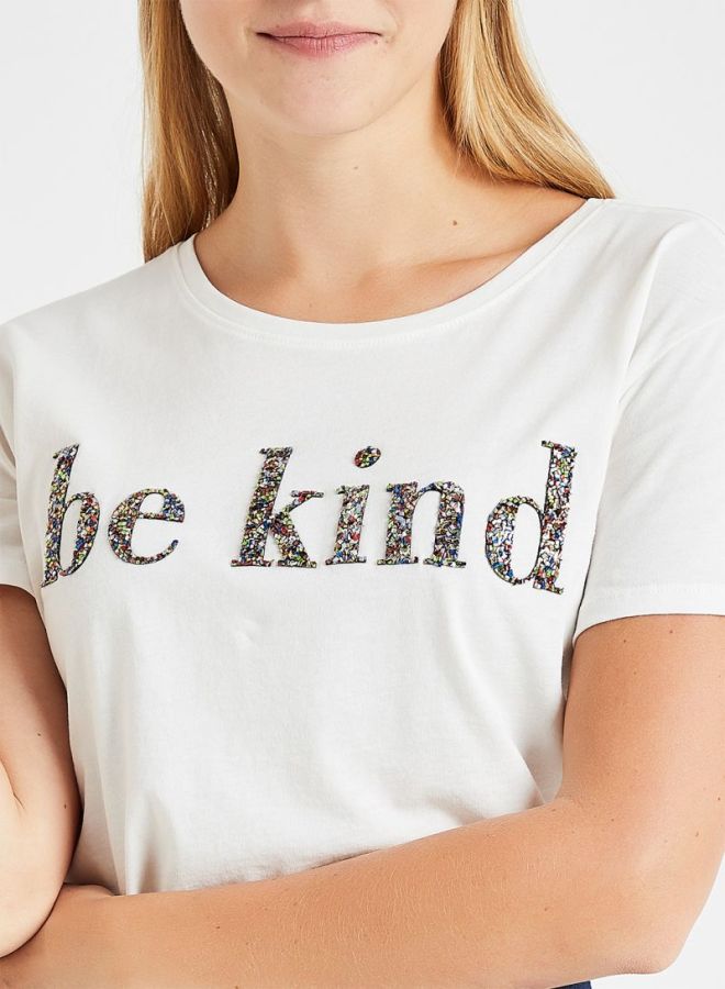 Jacqueline de Yong - Sequin Be Kind T-Shirt White - Image 1