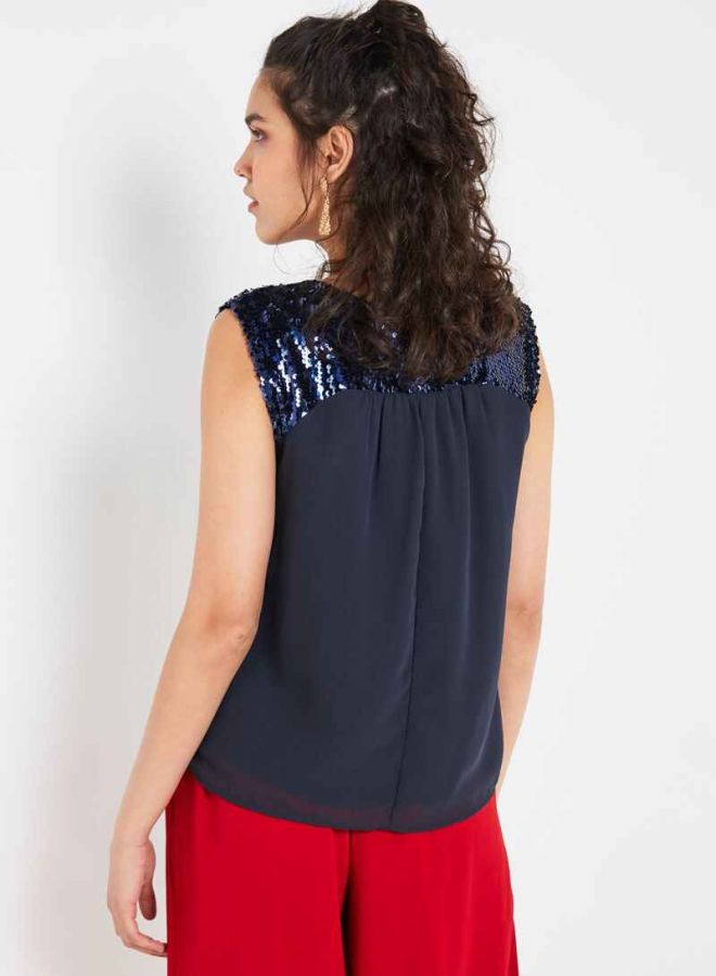Jacqueline de Yong - Sequin Trim Tank Top Navy - Image 1
