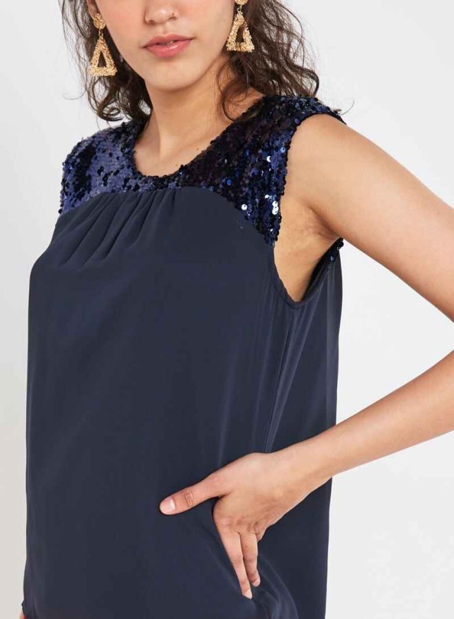 Jacqueline de Yong - Sequin Trim Tank Top Navy - Image 1