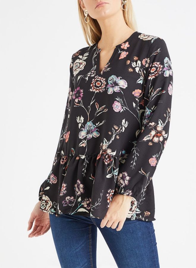 Jacqueline de Yong - Floral Peplum Top Black - Image 1