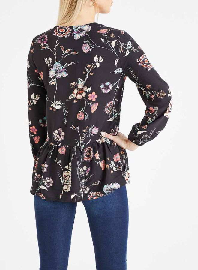 Jacqueline de Yong - Floral Peplum Top Black - Image 1