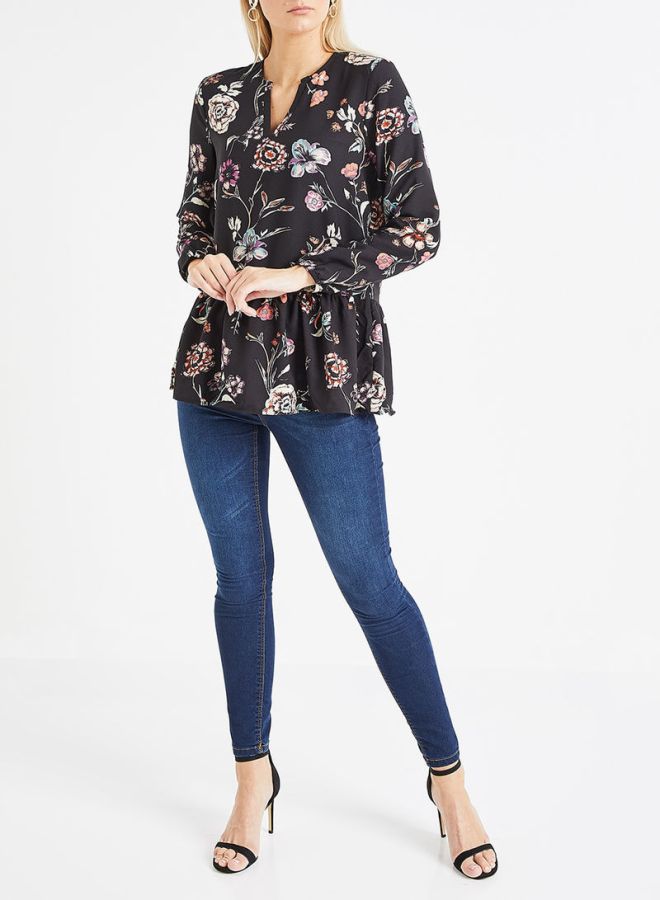 Jacqueline de Yong - Floral Peplum Top Black - Image 1