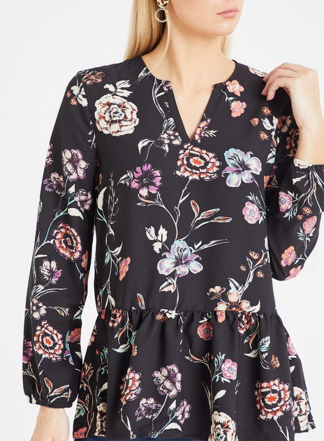 Jacqueline de Yong - Floral Peplum Top Black - Image 1