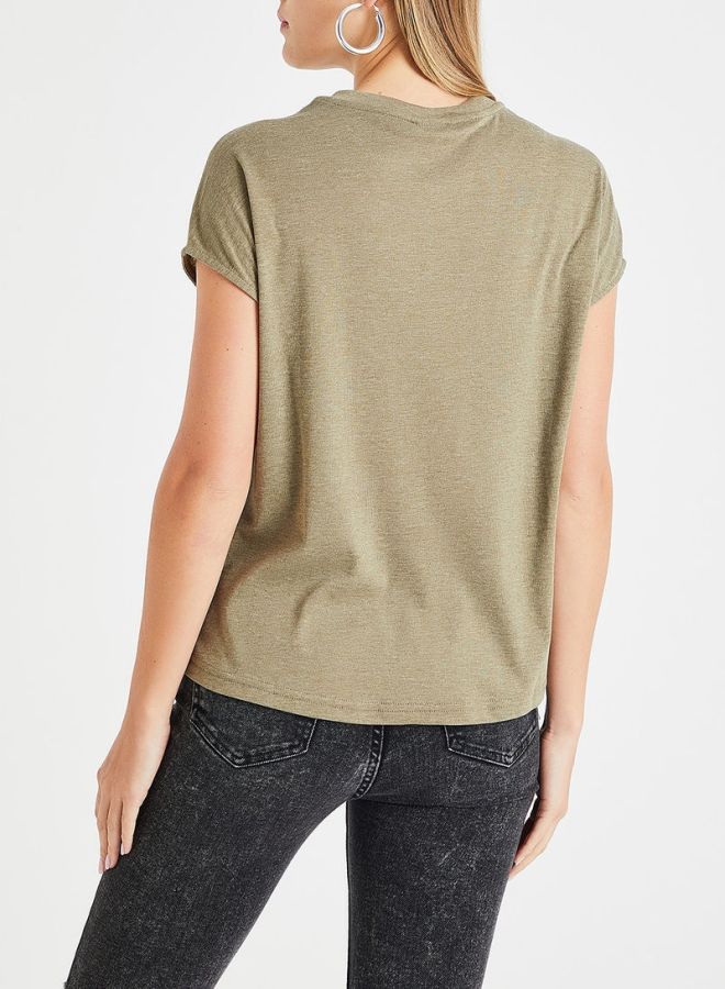 Jacqueline de Yong Crew Neck Boxy T-Shirt Green - Image 2